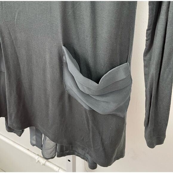 LOGO Lori Goldstein XXS Knit Top with Chiffon Pockets and Back Detail Rayon Gray - Picture 5 of 9